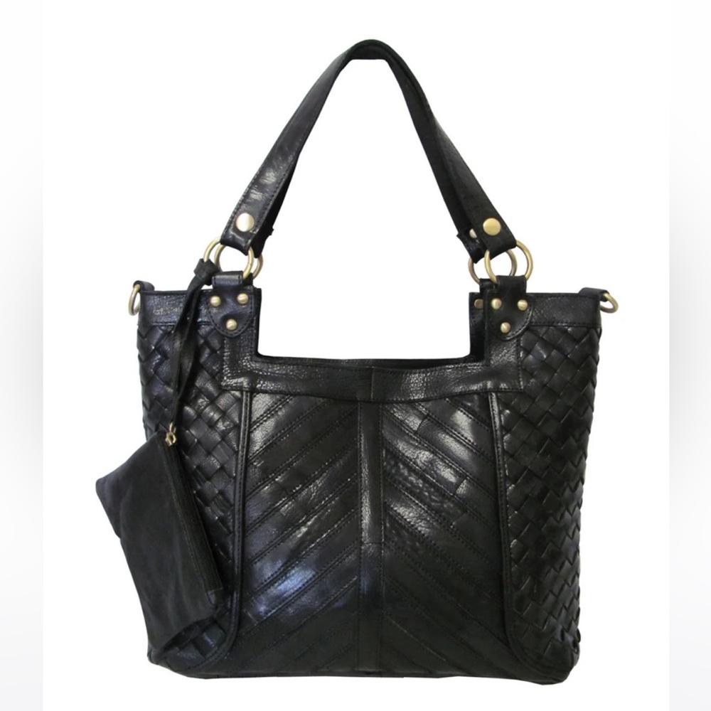 Nwot Ameri Leather Chic Black Woven Shoulder Bag … - image 1